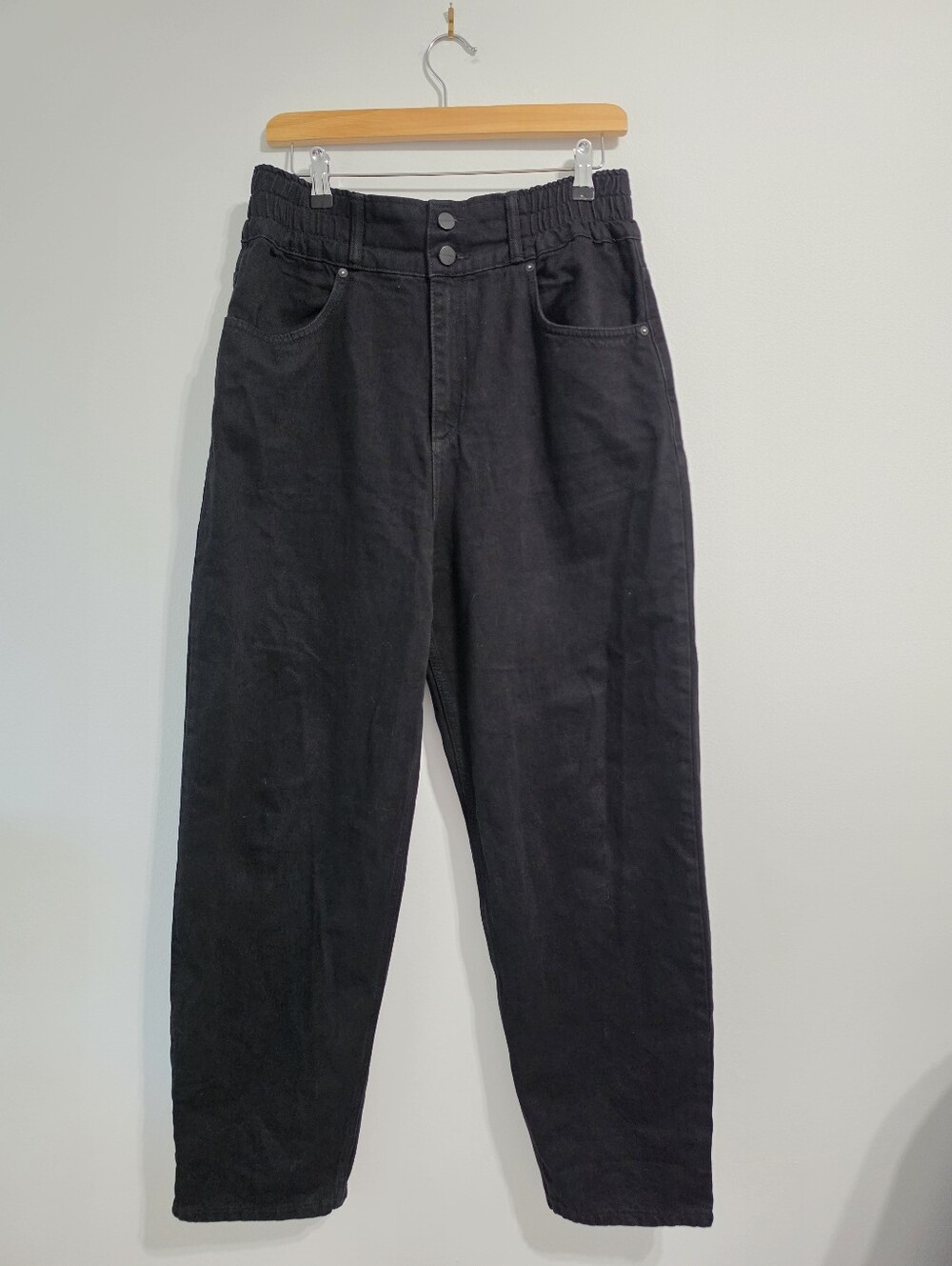 154. All Saints Wide/barrel Smocked Elastic Back Black Jeans